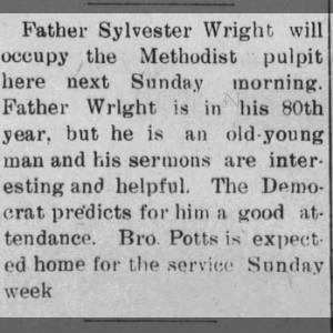 Sylvester Wright t preach a sermon at Methodist church