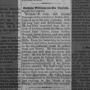 1874 11-18 Buffalo Bill Travels - The Border Sentinel (Fort Scott, KS)