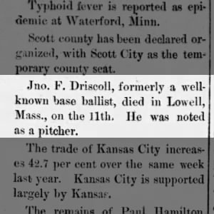 Driscoll, base ball player died July 11, 1886
