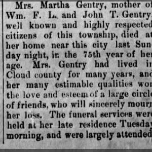 Obituary for Martha Gentry (Aged 75)