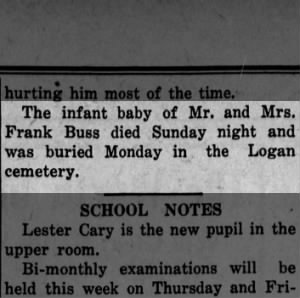 Infant of Frank Buss died