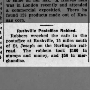 Rushville Postoffice Robbed
