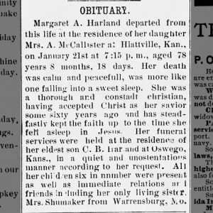 Margaret (Watt) Harland’s obituary