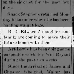 B.D. Edwards' daughter and family coming to live with him.