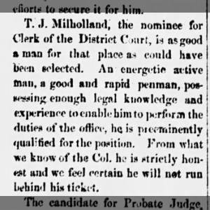 T. J. Milholland, Wellington Banner, Wellington, Kansas, 16 Oct 1872, Wed, Page 2