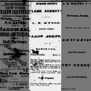 L. K. Myers ad, Wellington Banner, Wellington, Kansas 16 Oct 1872, Wed., Page 3