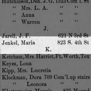 Maria Jenkel address in Atchison Baptist Church Directory 