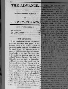 First Issue of Golden Belt Advance (Grainfield, Kansas) 21 Jun 1881