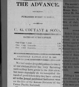 The Advance, Grainfield Gove County Kansas, 12 July 1881