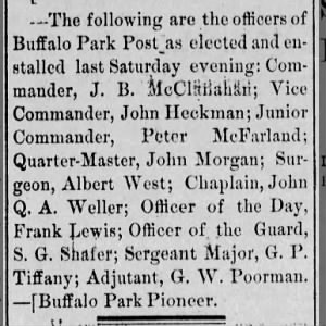 Officers Buffalo Park Post Oct 1885, Peter McFarland, John Morgan
