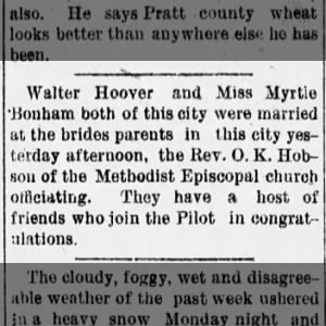 Walter Hoover and Myrtle Bonham married