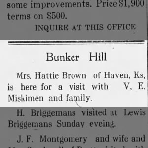 V.E. Miskimen visited by Hattie Brown  Iuka Tribune  10-26-1916