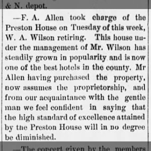 F.A. Allen 22 Mar 1888 Preston Harold