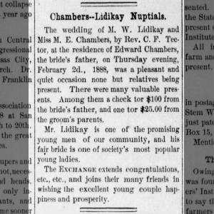 M.W. Lidikay and M.E. Chambers married