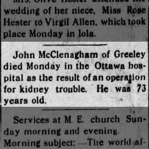 Obituary for John McClenagham