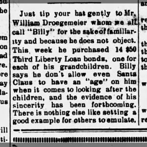 Billy purchased 14 - $50 Third Liberty Loan Bonds.  1 for each of his grandchildren