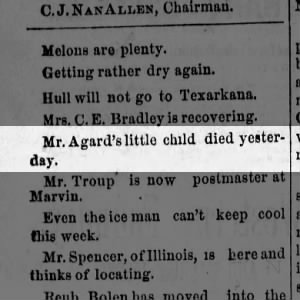 Mr Agard's little child died yesterday; 31 Aug 1883; Kirwin KS Kansas Northwest newspaper