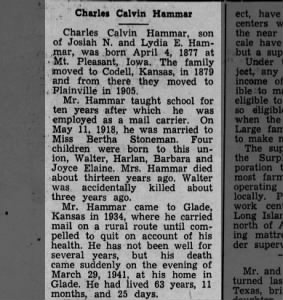Charles Hammar Obituary (1)