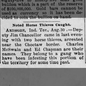 Charles McSwain arrested horse theft