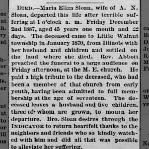 Obituary for Maria Eliza Sloan