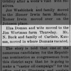 Mr. N. Buck and family of Carlyle move to Doman farm