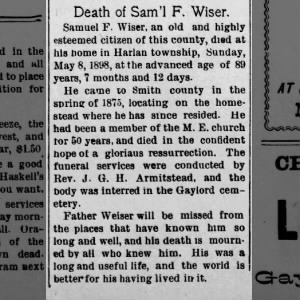 Obituary for Sam l F. Wiser