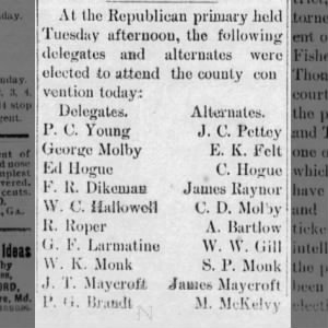 J T Maycroft and James Maycroft Delegates to the Republican Primary 1900