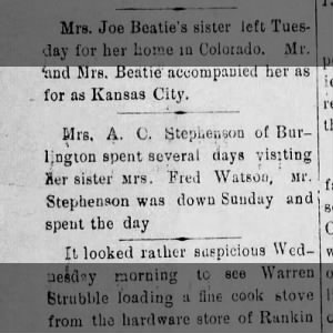 Mrs Fred Watson (Racheal Winger) sister Mrs A.C (Barbara) Stephenson- 1901