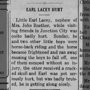 Injury to Earl Lacey after falling from horse. 1919