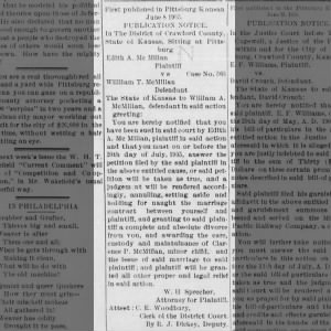 Divorce announcement in Pittsburg Kansan 06/22/1905