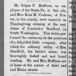 Edgar F Huffman and Rosa M Cochran marriage