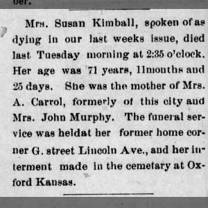 Obituary for Susan Kimball (Aged 71)