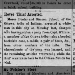 Moses Pooler arrests horse thief, 1872