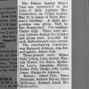 Albert Pyle on Entertainment committee of Palmer Sunday School (Albert G Pyle?)