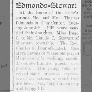 Claude Stewart and Irene Edmonds - wedding