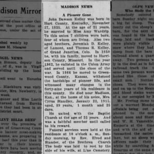 The Madison Mirror
Madison, Kansas · Wednesday, January 27, 1915 obit John Dawson Kelly
