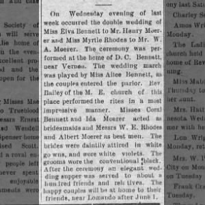 Moerer W A and Rhodes Myrtle double wedding with Moerer Henry and Bennet Elva 1902
