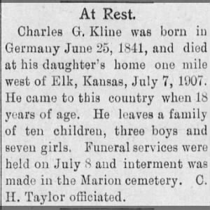 Obituary for Charles G, 1841-1907