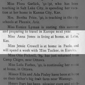 Alum/Student news?, Washburn, Anna Jones, 1894