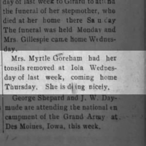 Myrtle Goreham had her tonsils removed