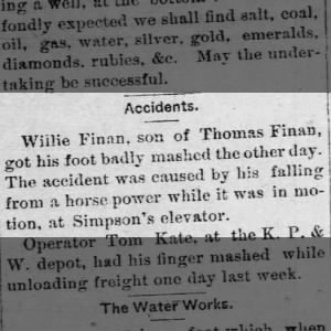 1888 Accidents - Willie Finan, son of Thomas Finan