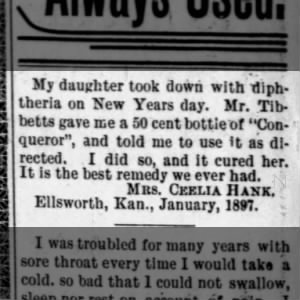 The Kanopolis Independent 23 Feb 1899, thi oage 2 Cecelia Hank medicine cure