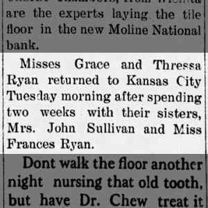 1911 Jan 12 visit by Grace and Teresa Ryan-Moline Gazette