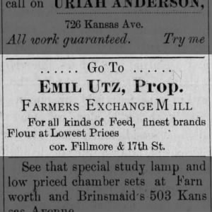 Emil Utz advert. Farmers Exchange Mill