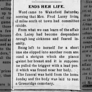 Suicide of Pearl Loader Lacey - 1915