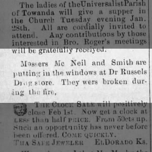 Replacing windows at Dr. Russels Drugstore after "the fire" Jan 1890