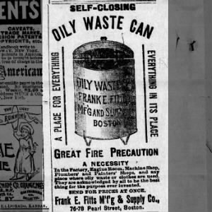 Fire preventing Oily Waste can for sale in The Herald Jan 1892