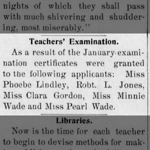 Lindley, Phoebe 1900-02-01 Passed teacher exam