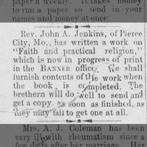 Rev. John A. Jenkins of Pierce City, MO.
