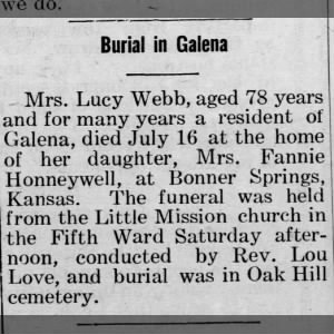 Death Notice of Mrs. Lucy Webb